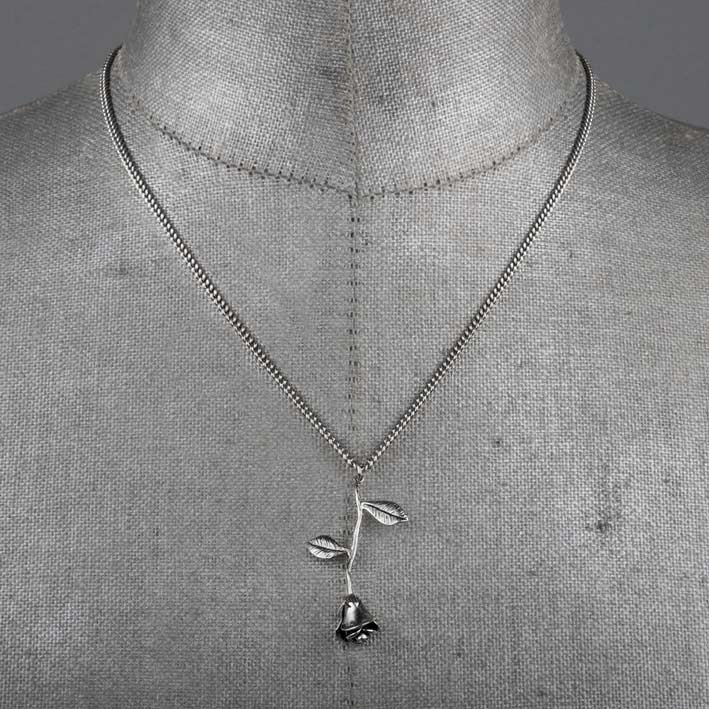 Silver rose stem necklace
