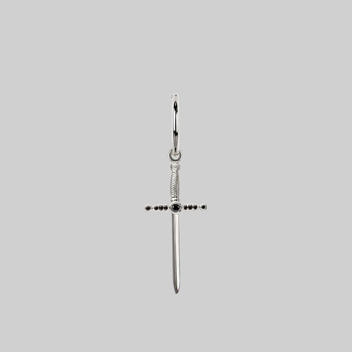 ABJURE. Crossed Swords & Onyx Heart Necklace - Silver