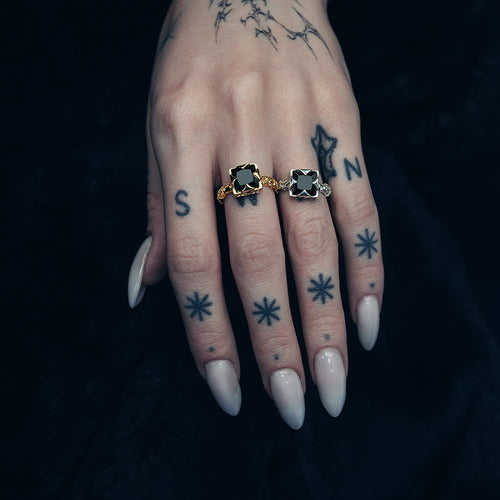 DEVOTION. Black Heart & Sword Silver Ring