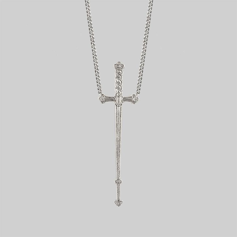Long silver sword necklace