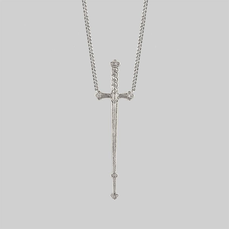 Long silver sword necklace