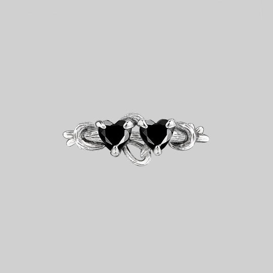 ENTANGLED. Quantum Entangled Onyx Hearts Ring - Silver