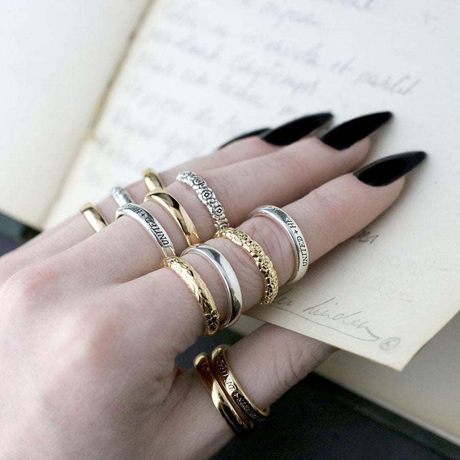 engraved poem ring, stacking rings