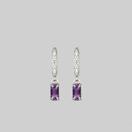 snake skin silver hoop amethyst earrings