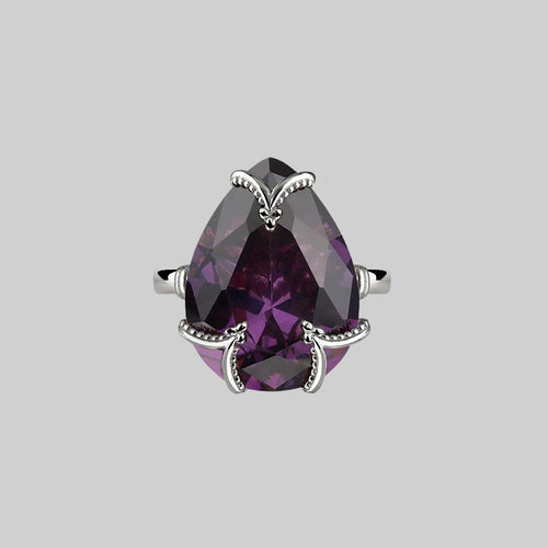 NYMPH. Dangly Amethyst Rectangle Hoop Earrings - Silver