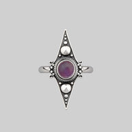 silver diamond dotted Amethyst ring