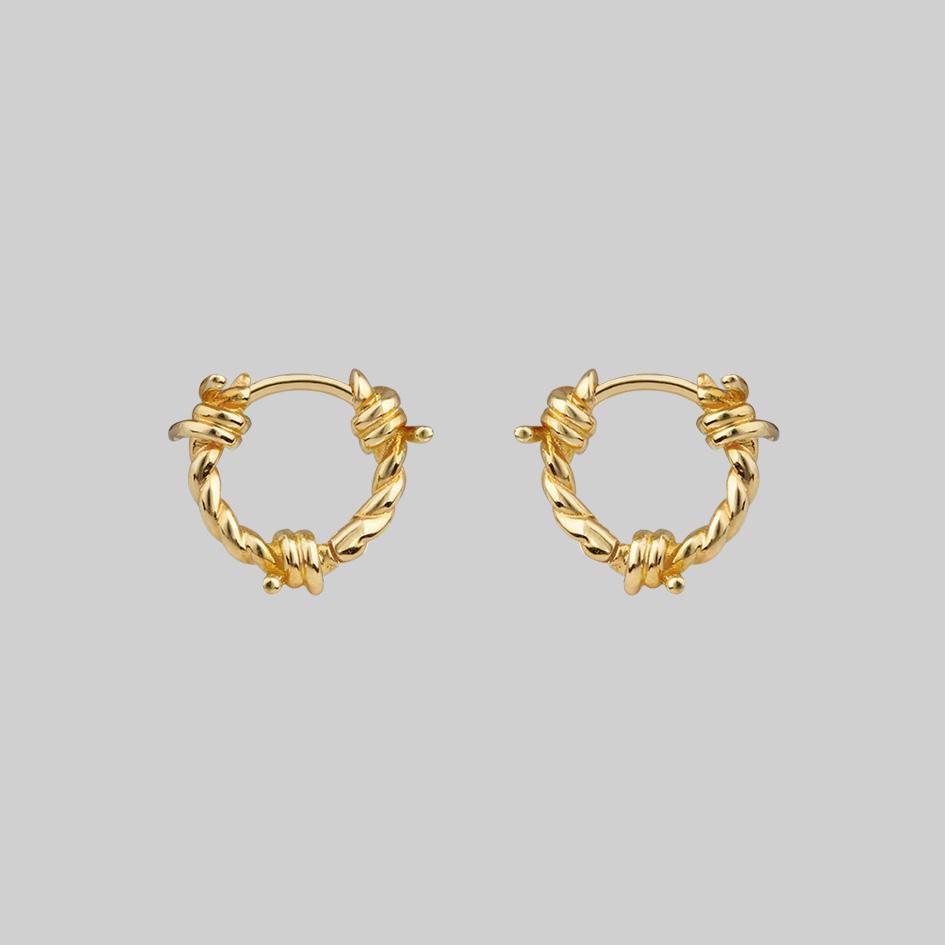 barbed wire gold hoop earrings