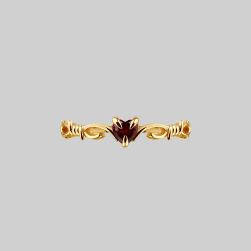 TEMPLE OF CHAMBERS. Garnet CZ Cathedral Ring - Gold