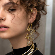 Long flower gold earrings