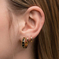 black enamel gold hoop earrings