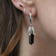 DEATH BLOOM. Black Agate Gemstone Earrings - Silver