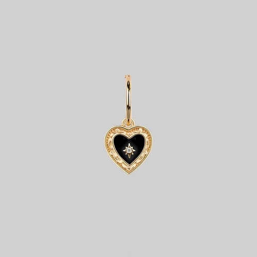DEVOTION. Black Heart & Sword Hoop Earrings - Gold