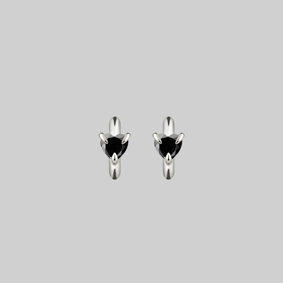 black heart hoop earrings silver