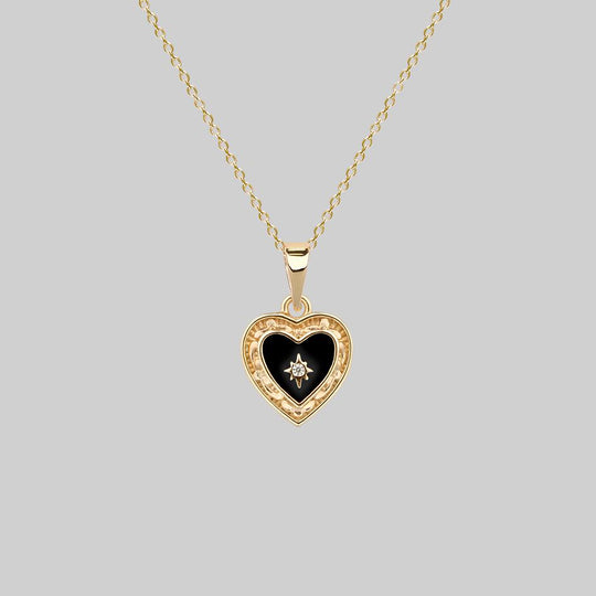 SOLEMN. Black Enamel Heart Necklace - Gold