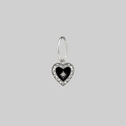 SOLEMN. Black Enamel Heart Hoop Earrings - Silver