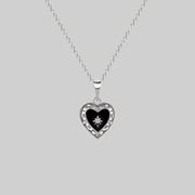 SOLEMN. Black Enamel Heart Necklace - Silver