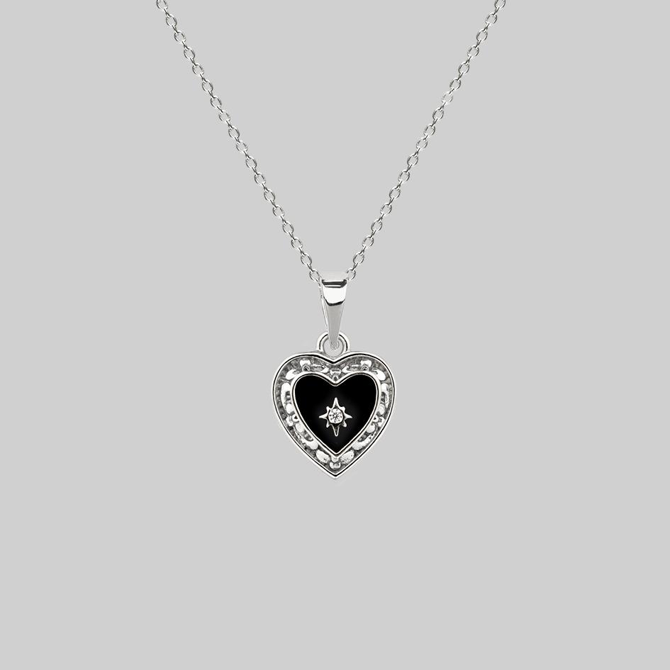 black heart diamond silver necklace