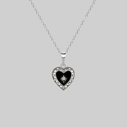 TORMENT. Heart & Dagger Carabiner Charm Necklace - Silver