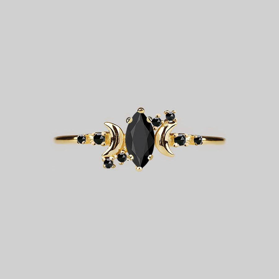 moon and star ring gold black spinel 