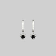 black heart charm hoop earrings silver