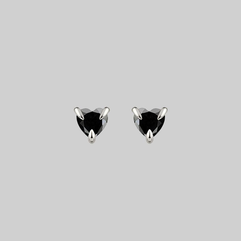 black heart silver stud earrings