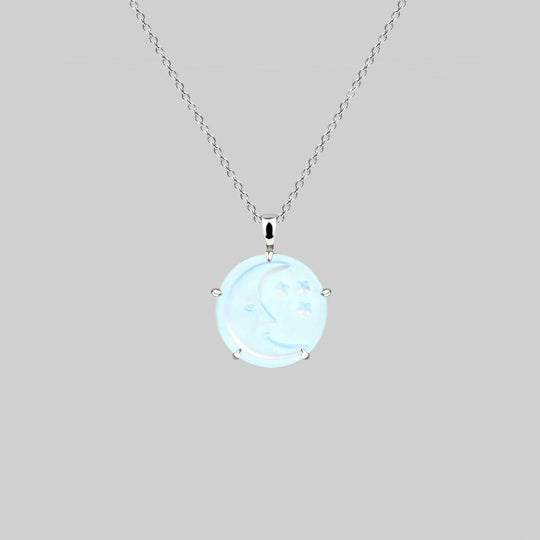 BLUE MOON. Crystal Moon & Star Necklace - Silver