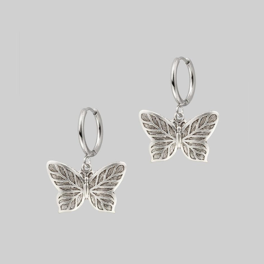cute silver butterfly hoop eearrings
