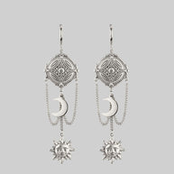 silver sun and moon detail earrings, hanging earrings 
