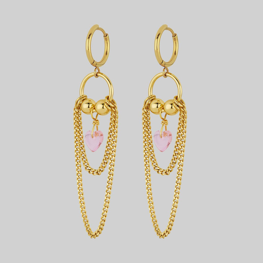 POUR YOUR HEART OUT. Pierced Chain Drop Earrings - Gold