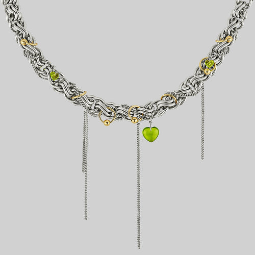 HALF HEARTED. Pierced Chunky Chain & Moon Charm Necklace - Gold