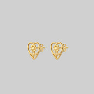 cute flower heart gold stud earrings