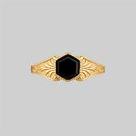 ornate black hexagon ring gold