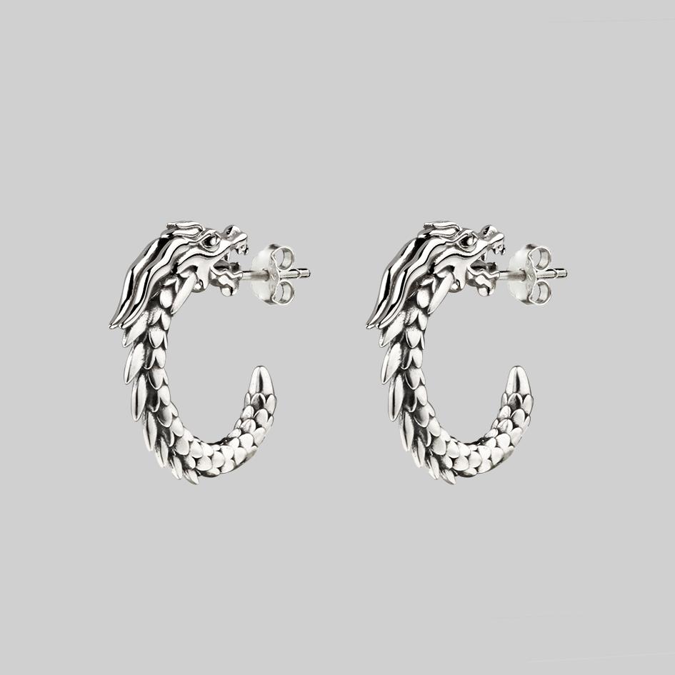 statement detailed dragon hoop earrings