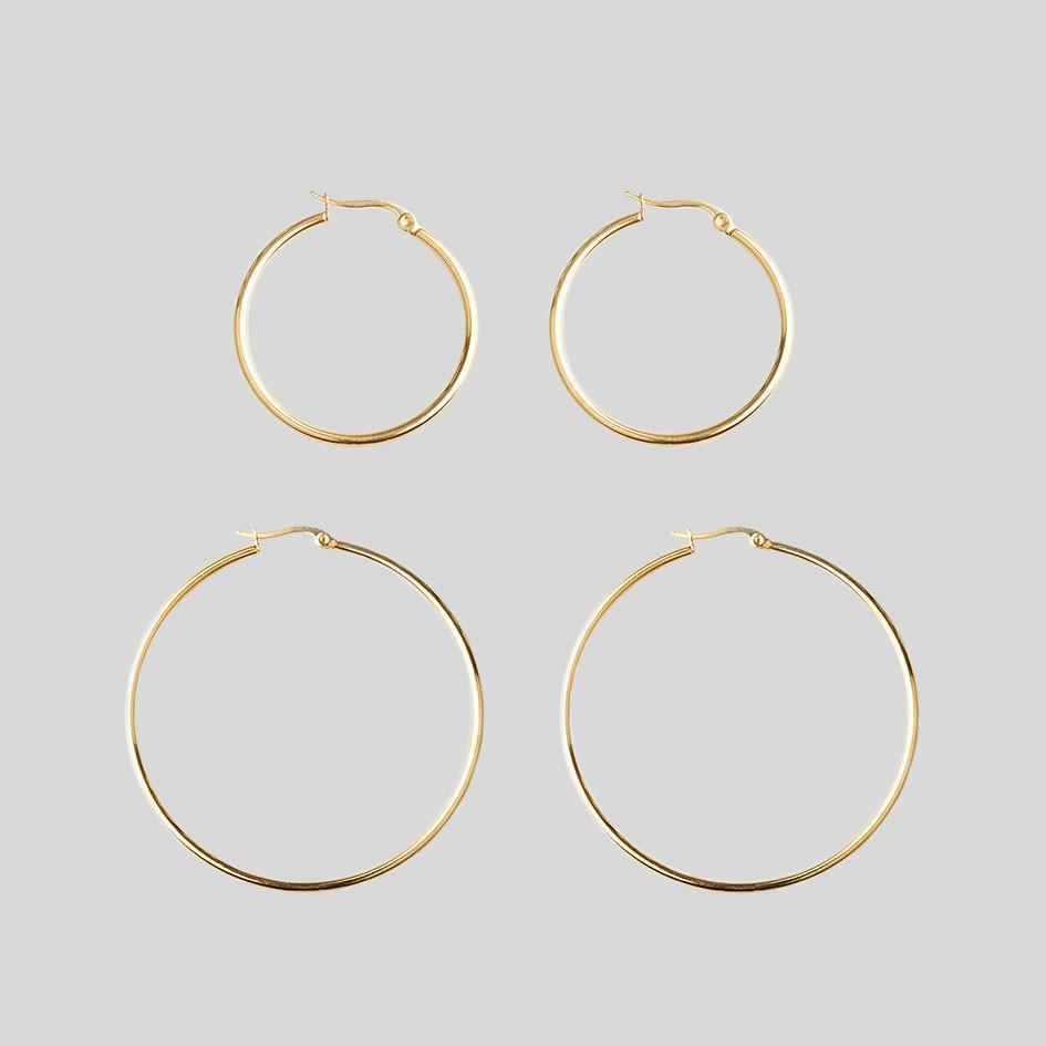 Earrings - Gold Hoop Earrings - Set Of 2