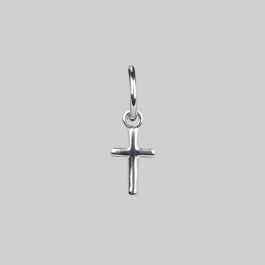 Earrings - SABBATH. Single Silver Hoop Earring With Cross Charm