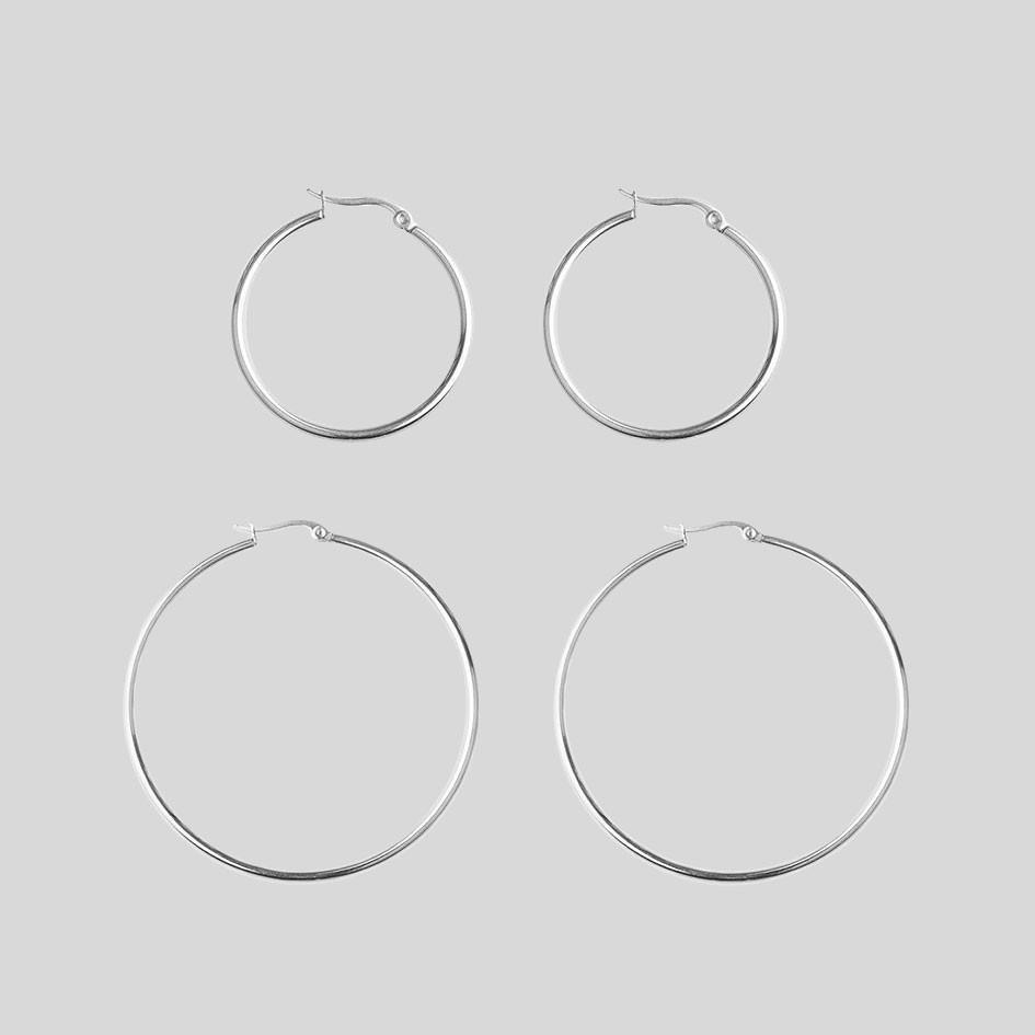 Earrings - Silver Hoop Earrings - Set Of 2