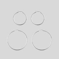 Earrings - Silver Hoop Earrings - Set Of 2