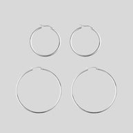 Earrings - Silver Hoop Earrings - Set Of 2
