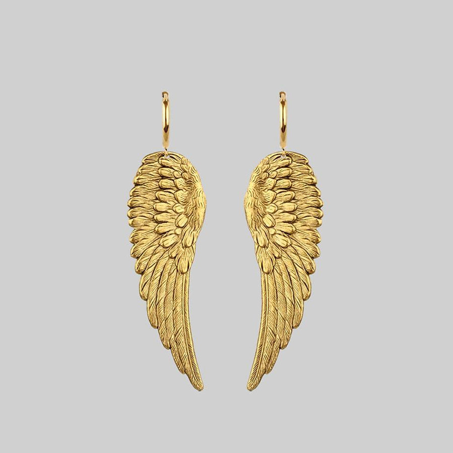FALLEN SAINT Angel Wing Hoop Earrings  Gold  REGALROSE