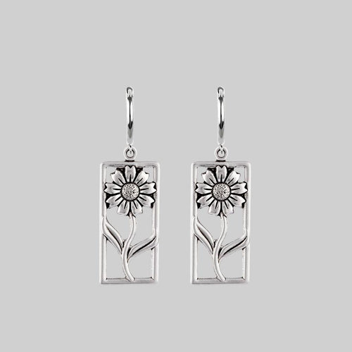 FORBIDDEN. Heart Dagger Hoop Earrings - Silver