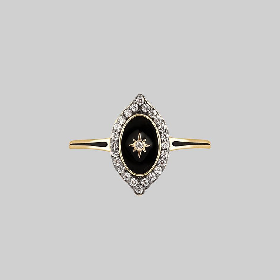 Gold victorian ring, crystals and star detail ring