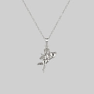 silver cherub necklace with heart 