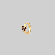 gold hoop earring with garnet heart