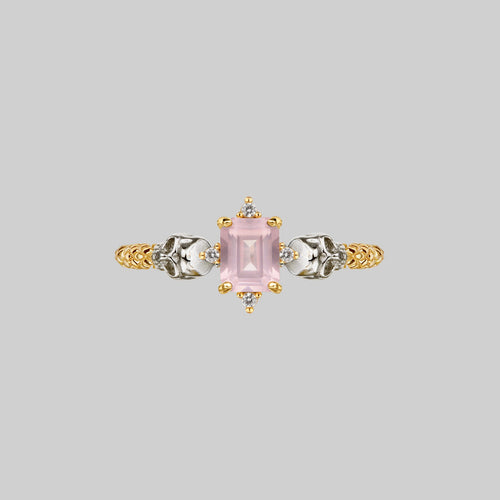 STAR CROSSED LOVERS. Rose Quartz & Skulls Ring - Gold