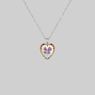 glass iridescent flower heart necklace silver