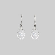 glass hoop earrings, moon detail