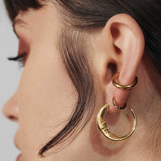 GOOD NIGHT. Man in the Moon Crescent Earrings - Gold