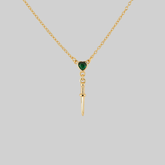 REIGN. Green Heart & Dagger Drop Necklace - Gold