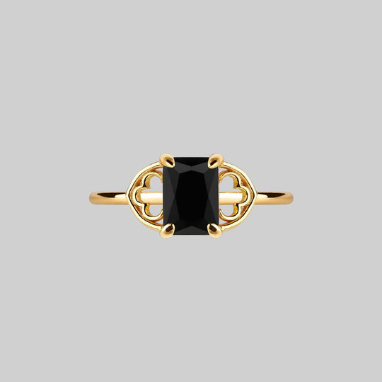RAPTURE. Onyx & Gothic Arches Ring - Gold