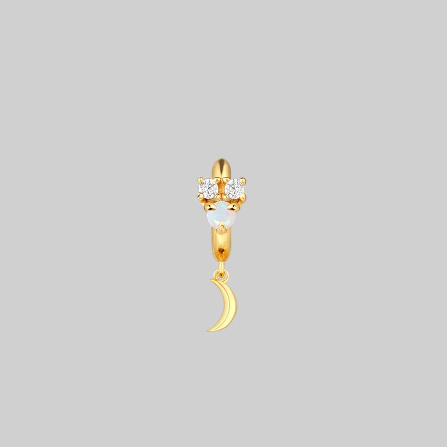 gold hoop earring with opal gemstone